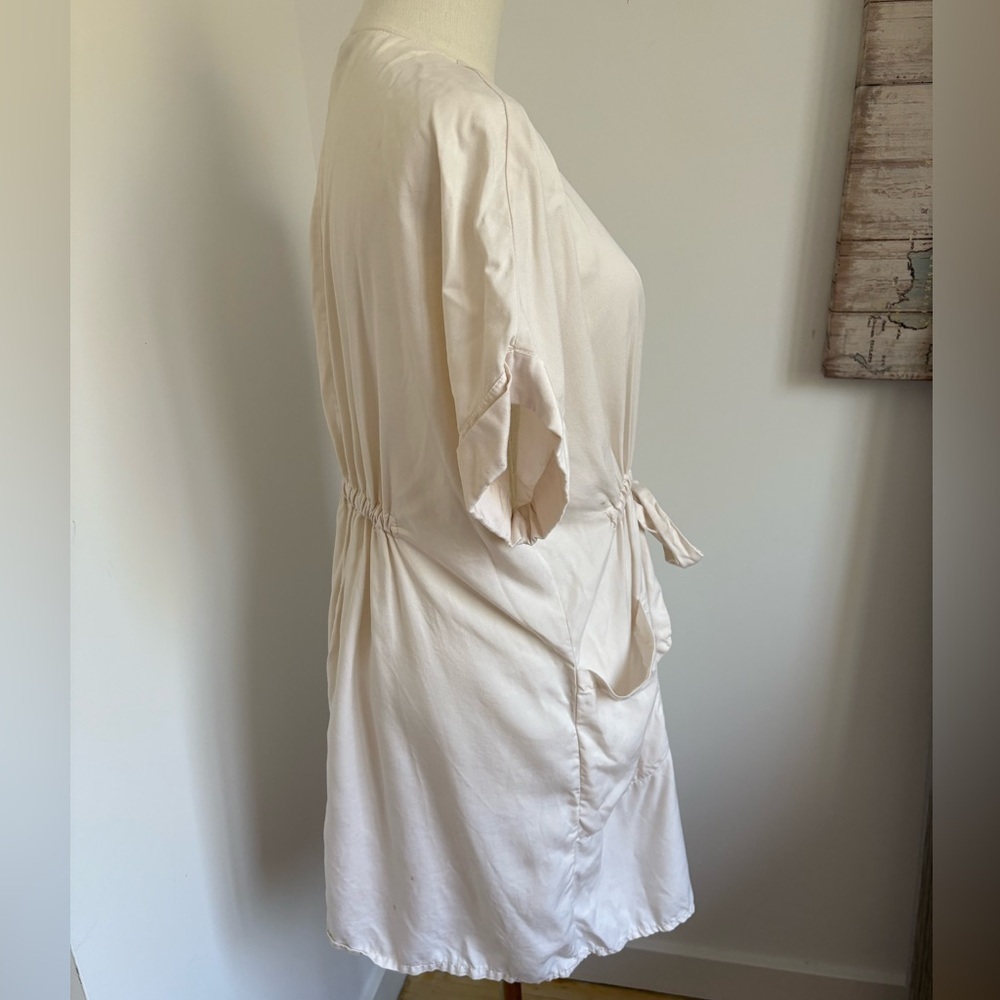 Zara Cream Button-Down Dress with Tie Waist - Picture 3 of 6